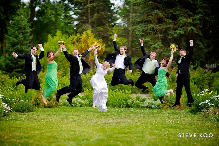 jumping wedding photo