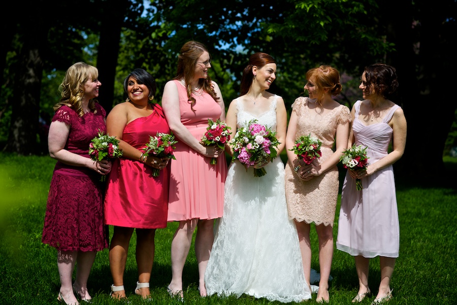 red-pink-bridesmaid-dresses