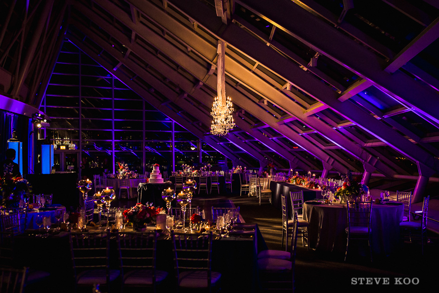 Adler Planetarium wedding venue purple up lighting